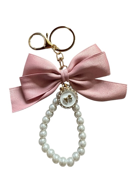 Accessories - Pink Satin Bow Pearl Keychain Charm